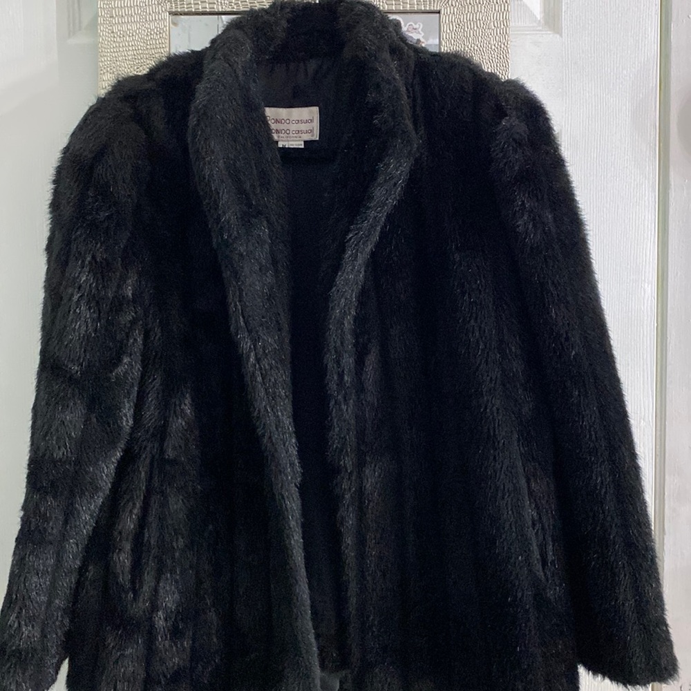 Vintage black soft faux fur casual coat